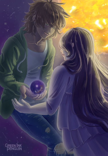 The earth and the moon sharing space together.